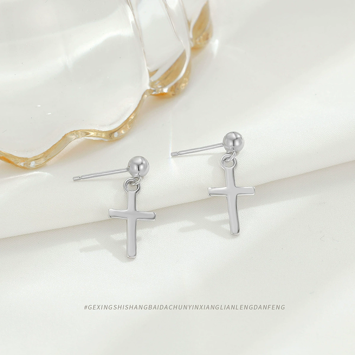 Glossy earrings, accessory, silver 925 sample, simple and elegant design