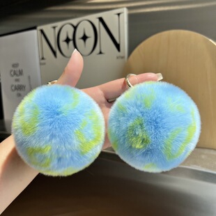 Cute Real Rex Rabbit Fur Ball Car Keychain Pendant Distinctive Creative Fur Ball Bag Bag Hanging Small Gift