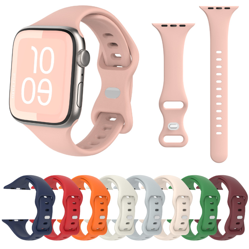 Suitable for Apple Watch Ultra 9876543210 Generation Small Waist-Shaped Figure-Eight Buckle Butterfly Buckle Silicone Strap