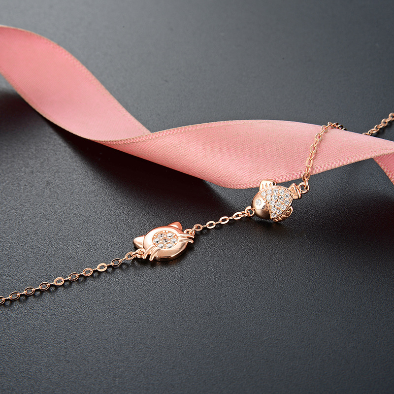 Accesorios de joyería de oro rosa de moda Corea del Sur s925 pulsera de circón de plata Pulsera de temperamento en forma de pez de gato de las mujeres