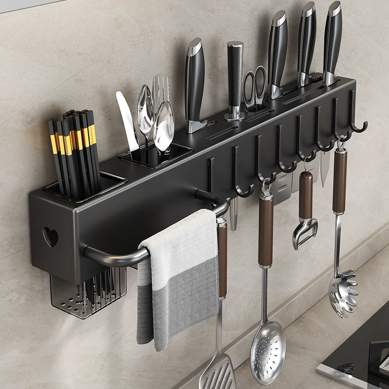 Wall-mounted kitchen storage rack, multi-function knife & chopstick shelf, 30–60 cm