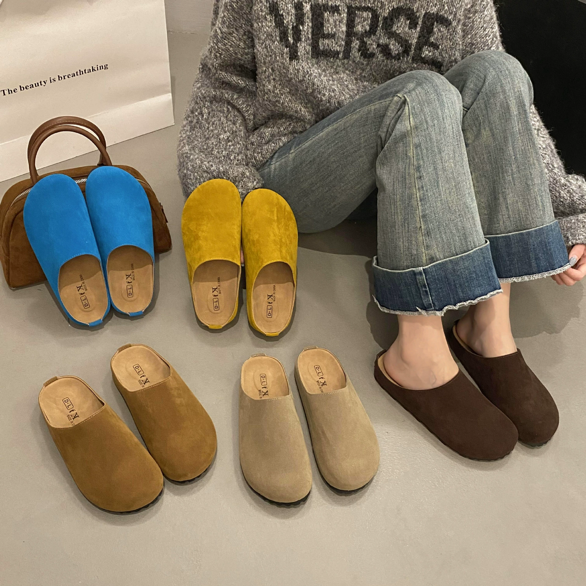 Birken обувь женские туфли 2025 новый толстое дно с половиной тапочек ленивый один педаль мягкое дно сандалии