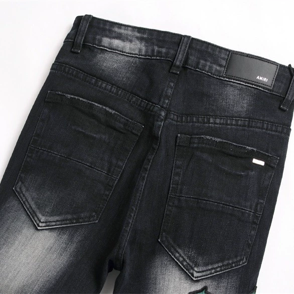 Black elastic badge, jeans, with embroidery, mid rise