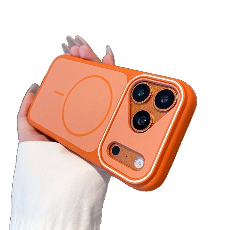 Marco transfronterizo gran ventana para iPhone17pro teléfono móvil Apple 14 / 13 sensación de piel esmerilado soporte de succión magnética