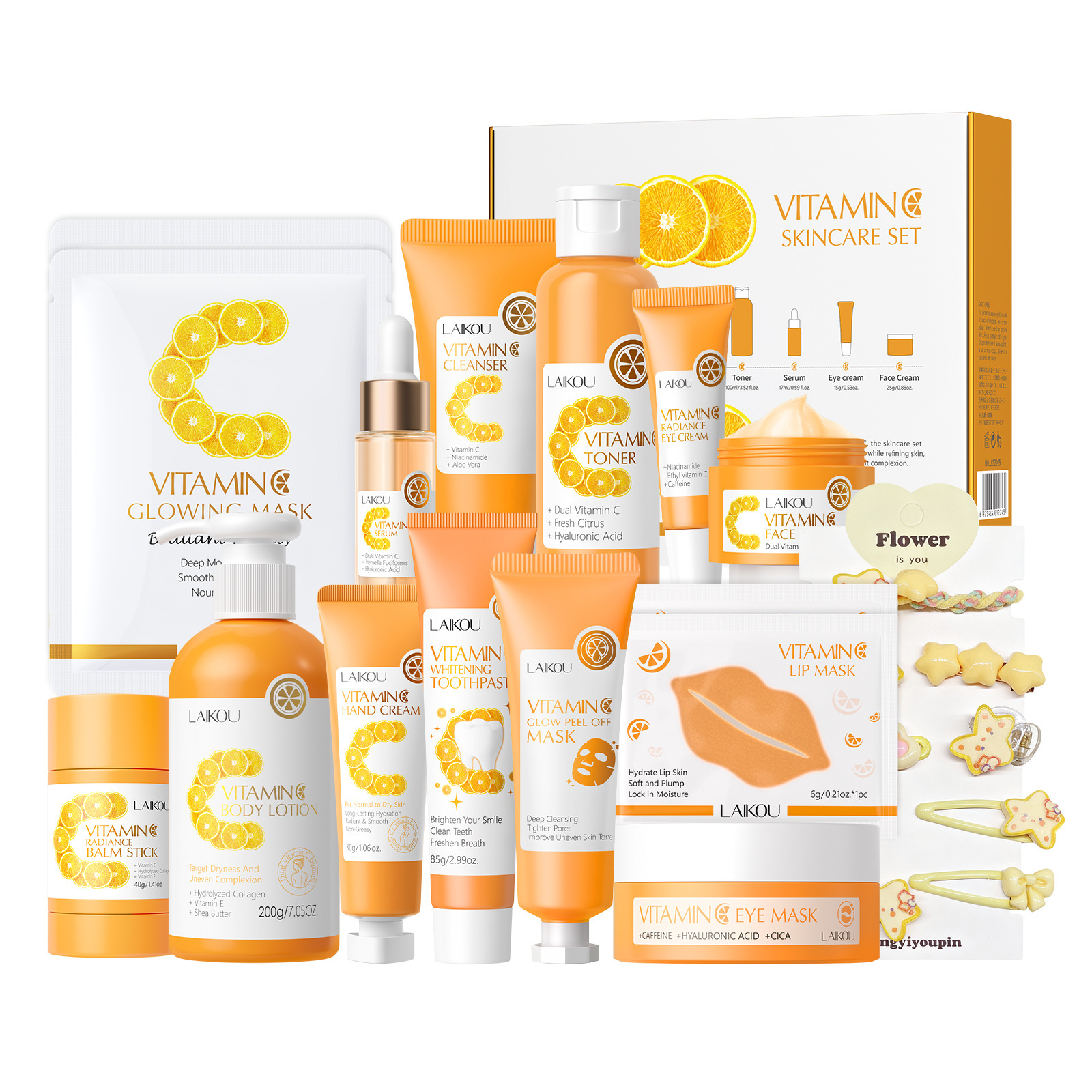 Transfronterizo LAIKOUFENYI Vitamina C serie combinación hidratación humectante productos de cuidado de la piel paquete de caja Inglés FDA productos de cuidado de la piel