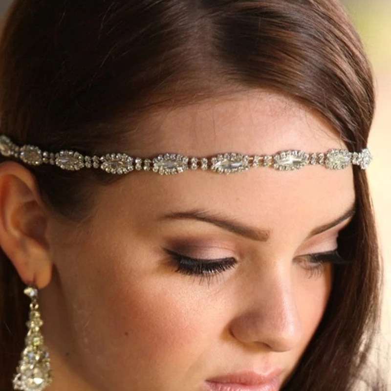 new hair chain metal alloy rhinestone chain headband hair accessories bride wedding simple headdress female headd_voghion.com