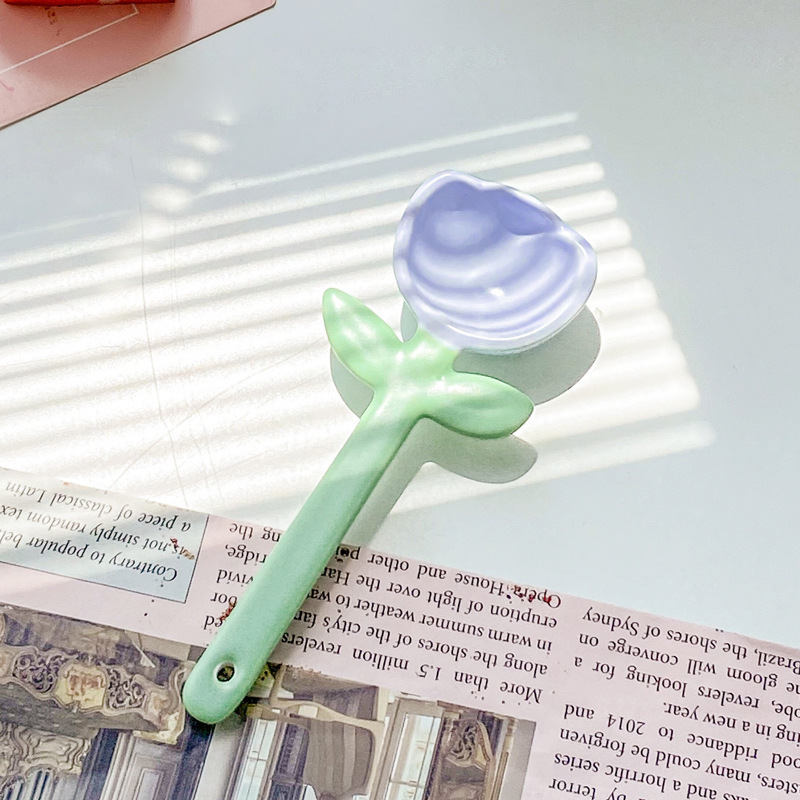 Cute Tulip Ceramic Soup Spoon For Dessert And Coffee_voghion.com