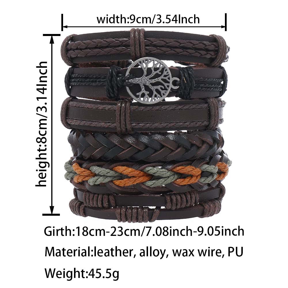50g Weight Alloy Pendant Material Retro Geometric Life Tree Pu Leather Alloy Wax Line Braid Men's Bracelets Drawstring Bracelets Men Cord & Leather Bracelets