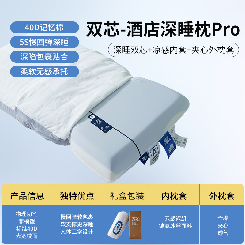 アトゥールホテルと同じスタイルのディープスリープピローPRO2メモリーピロー、頸椎サポート大人用枕、低反発メモリーフォーム枕芯