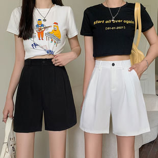 High waist slimming pants suit wide leg casual shorts