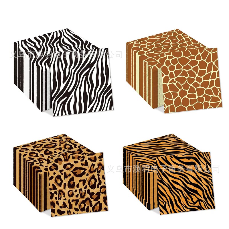 [Ready Stock] Cross-Border Animal Zebra Old Leopard Deer Pattern Forest Theme Party Paper Towel Disposable Printed Napkin