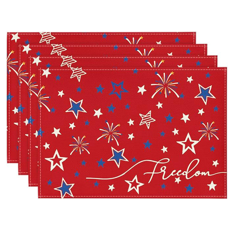 Transfronterizos lino almohadilla de mesa Aliexpress TEMU Amazon almohadilla de mesa cuadrada búfalo rojo almohadilla de Navidad Día de la Independencia