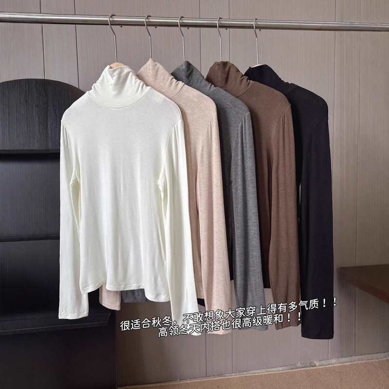 26 Spring Cashmere Turtleneck Base Shirt for Women, Tencel Modal Slim Fit Skin-Friendly T-Shirt, Basic Style Stretch Knitwear 26 Spring Cashmere Turtleneck Base Shirt for Women, Tencel Modal Slim Fit Skin-Friendly T-Shirt, Basic Style Stretch Knitwear