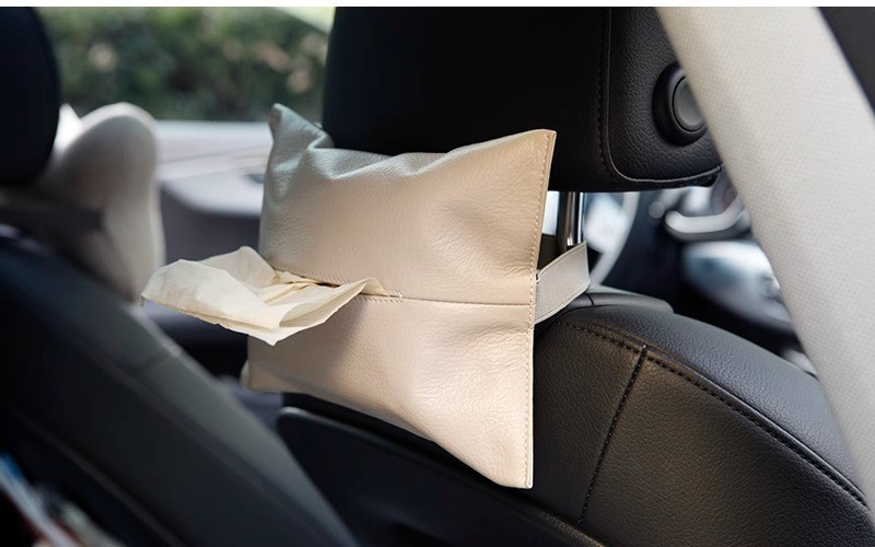 Leather Tissue Box Leather Tissue Storage Car Tissue Box Creative Seat Strap Car Hanging Tissue Paper