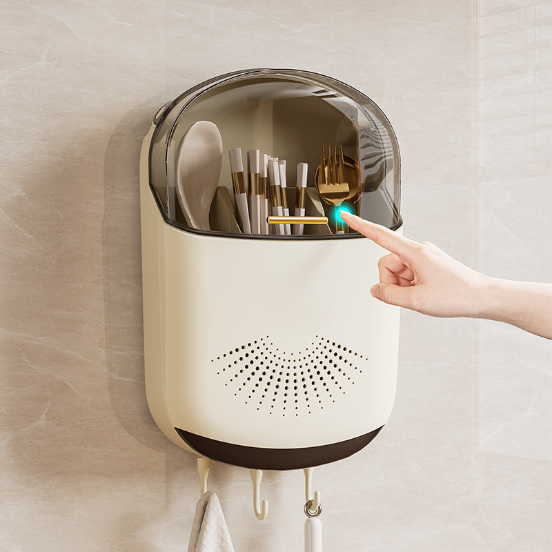 a forget light luxury storage rack home wall mount multi-functional kitchen chopsticks cage moisture-proof with lid drain chopsticks tube