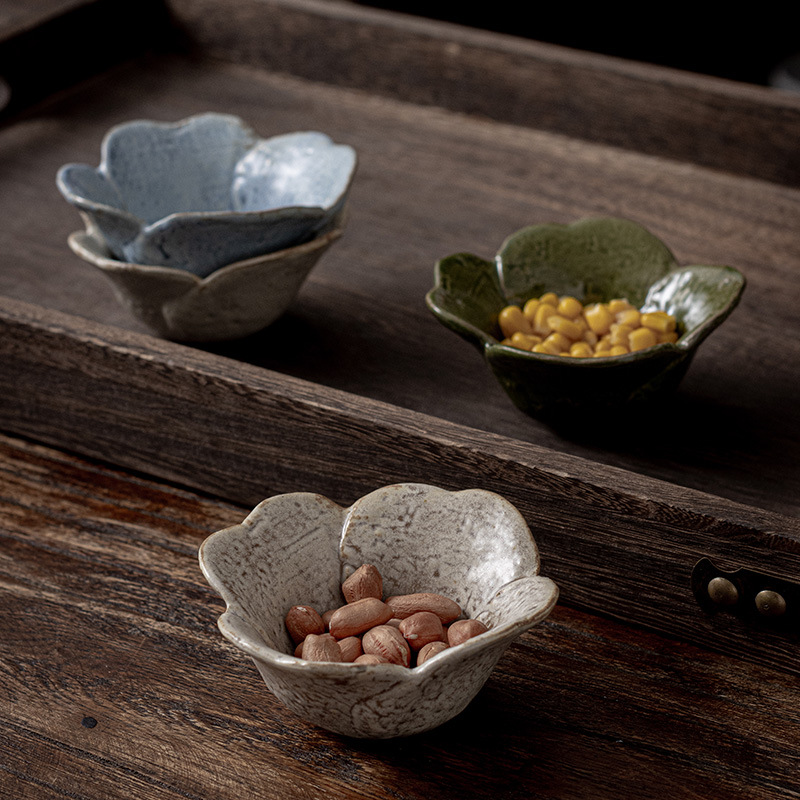 Serie de recipientes para salsa con diseño floral, estilo japonés retro, hechos a mano, para salsa de olla caliente, cerámica, platos para salsa y vinagre, cerámica para el hogar.