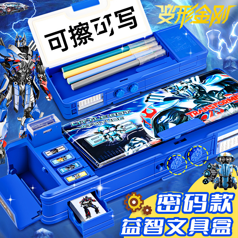Caja de papelería para niños multifuncional de alta tecnología Transformers contraseña caja de lápiz para estudiantes de primaria para niños 20 tang