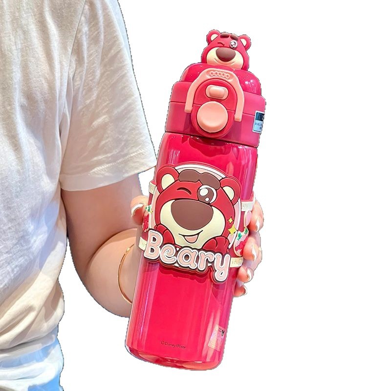 Taza termo Strawberry Bear Nick Double Drink para niños y niñas Taza de agua con pajita de alto valor Jodie Taza especial para la escuela para niños