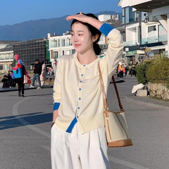 法式假两件短款开衫毛衣外套女2025早秋单穿薄款超好看针织衫上衣