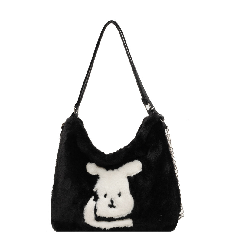Bolso de felpa para mujer 2024 nuevo bolso de hombro de dibujos animados lindo bolso de otoño e invierno bolso de conejo de lana de gran capacidad