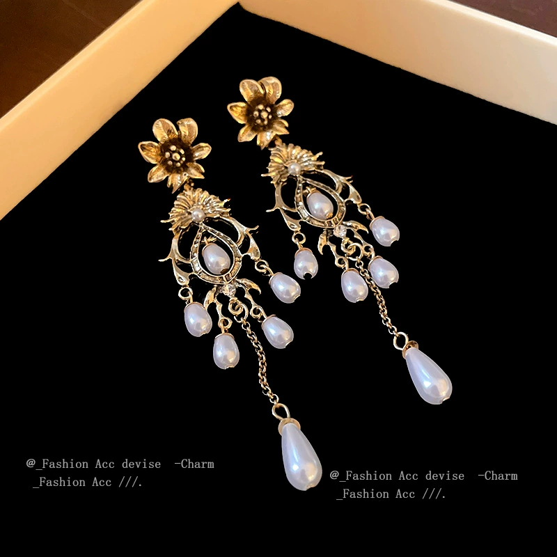 Серебряная игла, ретро-серьги из жемчуга в цветочек