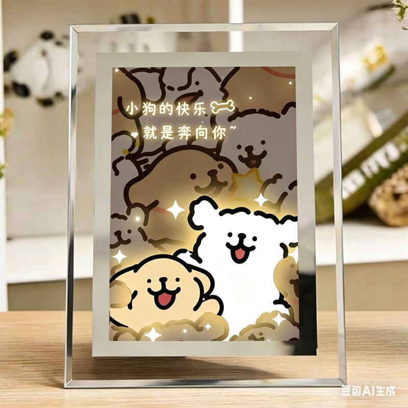 Puppy birthday gift transparent glass photo frame empty frame display stand 5inch 6inch crystal photo for girls and best friends