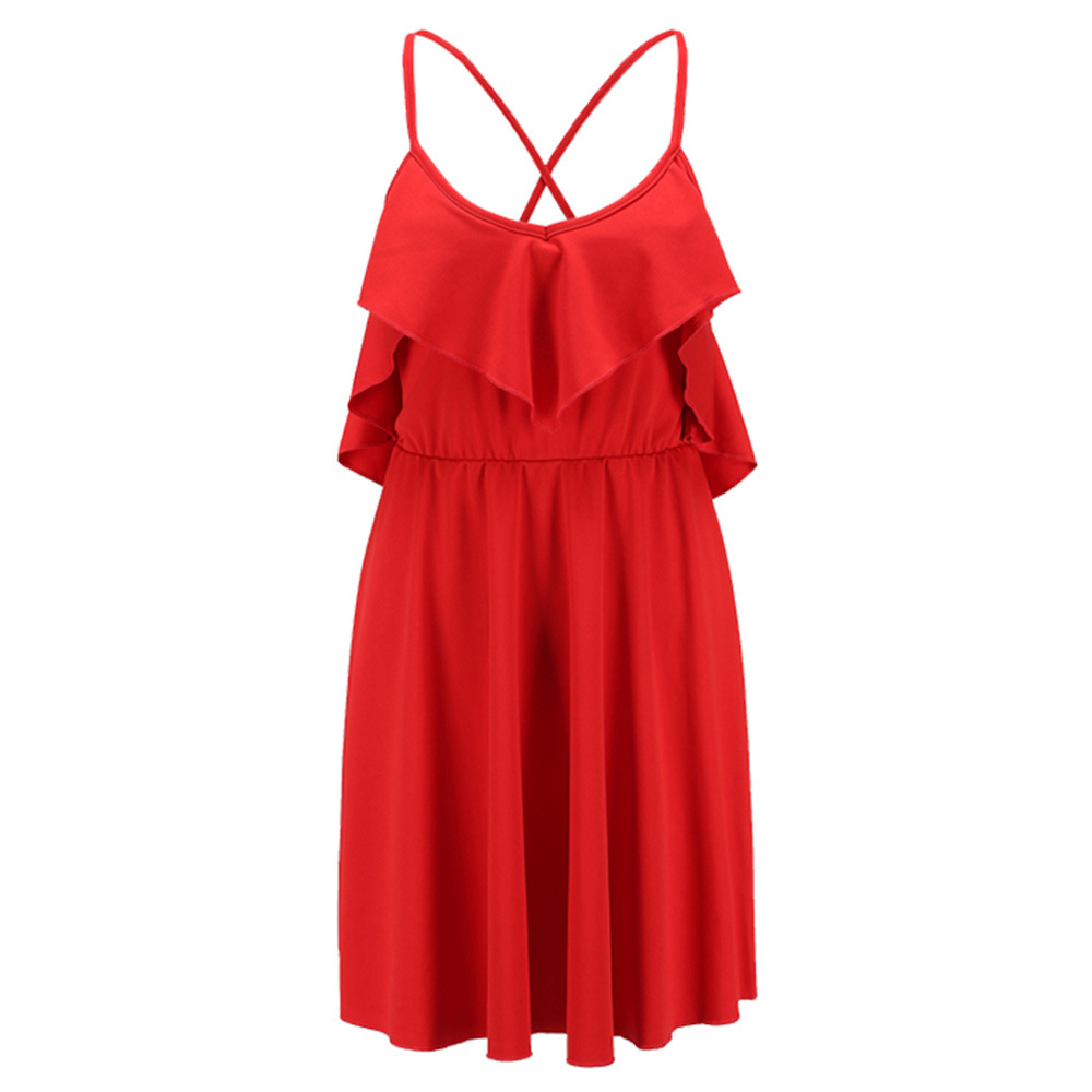 Summer Women Solid Color Backless Pleated Sexy Ruffles Slim Dress Women