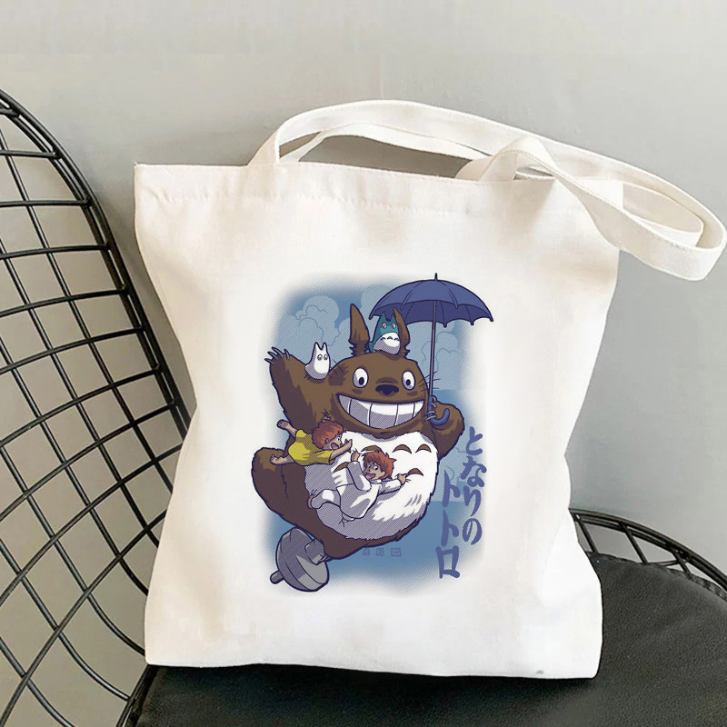 Totoro de dibujos animados impreso bolsa de lona bolso de hombro estudiante casual bolsa plegable bolsa de compras portátil Comercio exterior transfronterizo