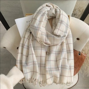 Scarf Winter Women's Sense Plaid Shawl 2024 New Autumn Joker Korean Style Atmosphere Sense Thickened Wholesale Scarf