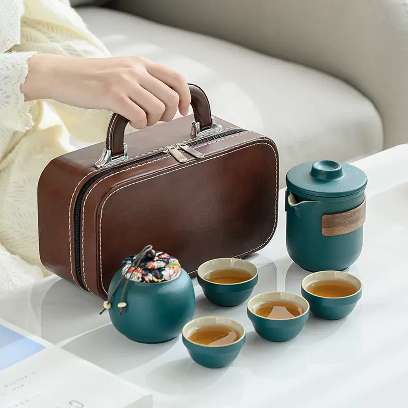 旅行茶具套装带茶叶罐陶瓷快客杯家用简约便携一壶二杯四杯随身泡