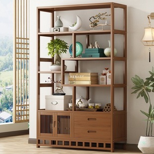 Solid Wood Chinese-Style Tea Display Cabinet Tea Rack Tea Room Tea Cabinet Tea Set Ornament Storage Cabinet Shelf
