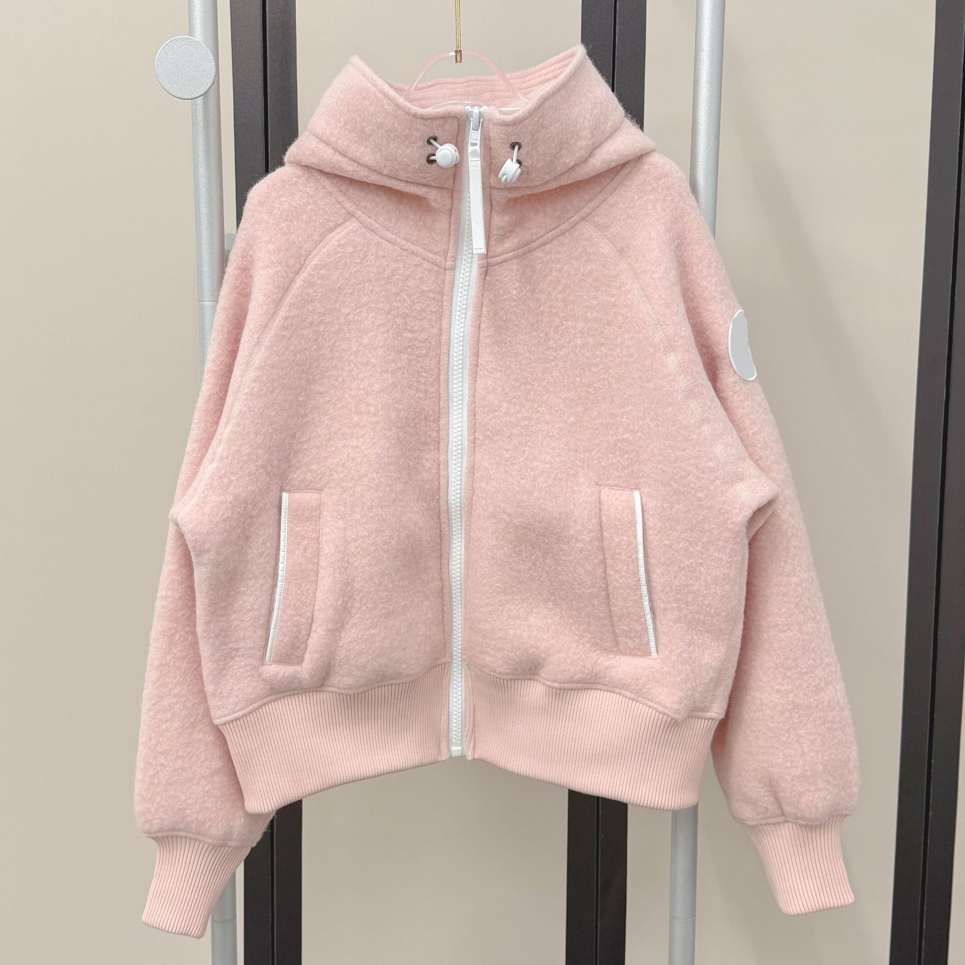 新型h+大鵝ロゴ腕章車章ウール両面フリース文字入りジッパーフード付きジャケット男女兼用