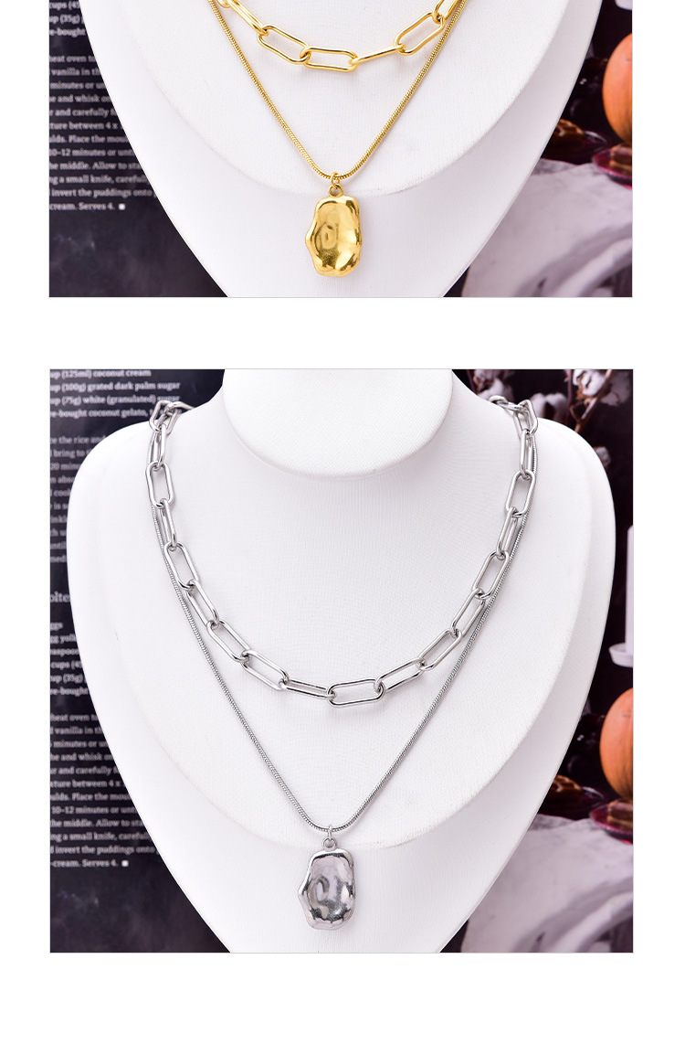 Retro Geometric Solid Color Titanium Steel Layered Necklace display picture 5