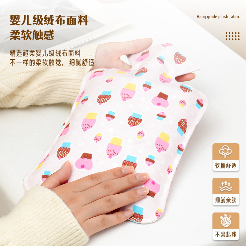 Bolsa de agua caliente de felpa, inyección de agua, bolsa de agua caliente, llenado de agua, pvc, dibujos animados, vientre cálido lindo, calentador de manos de gran capacidad al por mayor