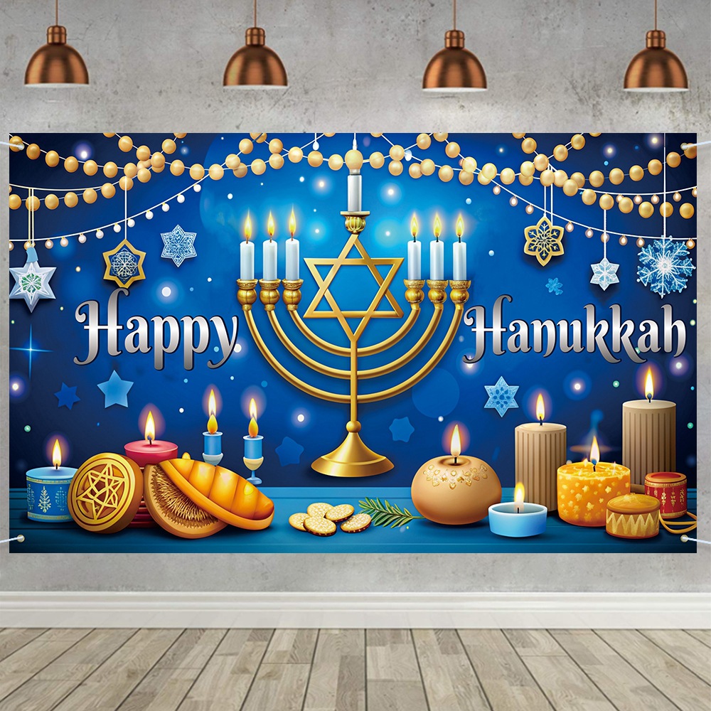 Nuevos productos Hanukkah decoración tela de fondo fiesta de Año Nuevo judío pancarta de fondo de bandera colgante atmósfera props