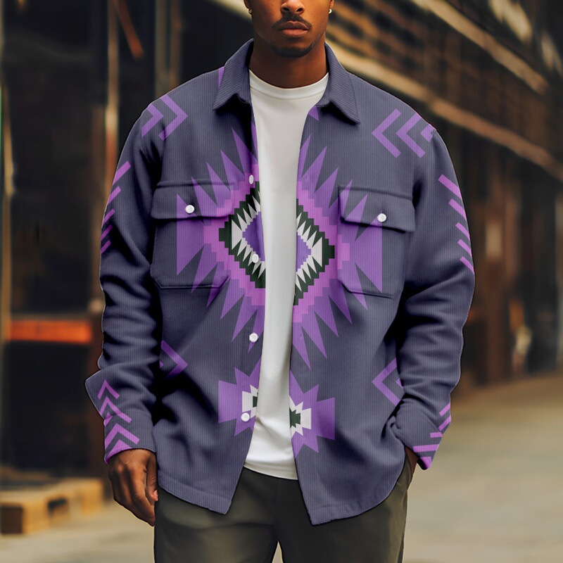 Foreign Trade New Aztec Style Personalized Casual Printed Men's Lapel Jacket Coat Spring and Autumn