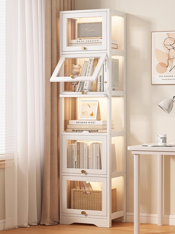 Bookshelf Corner Display Cabinet Bookcase Small Old Cabinet Dust-Proof Storage Rack Living Room Floor-Standing Corner Bag Storage Cabinet