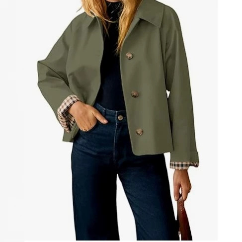 Women's Casual European and American Style Simple Jacket with Long Sleeves and Single-Breasted Buttons, Suitable for Autumn and Winter Office Casual Wear