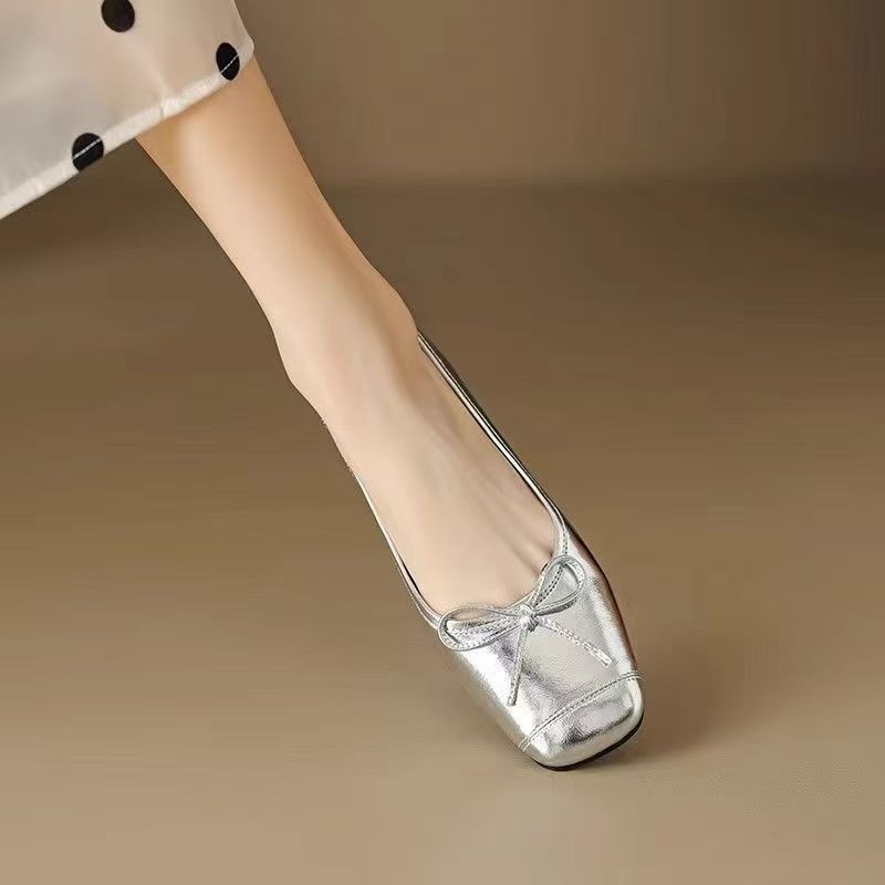 2026 primavera nueva cabeza cuadrada poco profunda pies anchos zapatos marizhen zapatos de plata zapatos monolíticos para mujeres