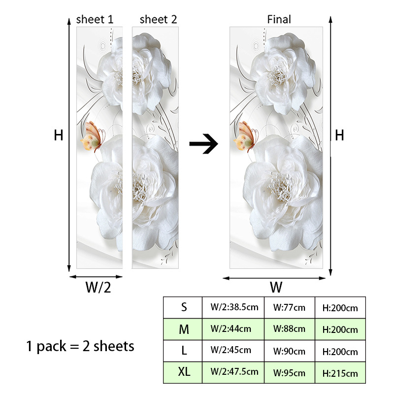 3d väggdekor vit pion för sovrumsdörr_voghion.com