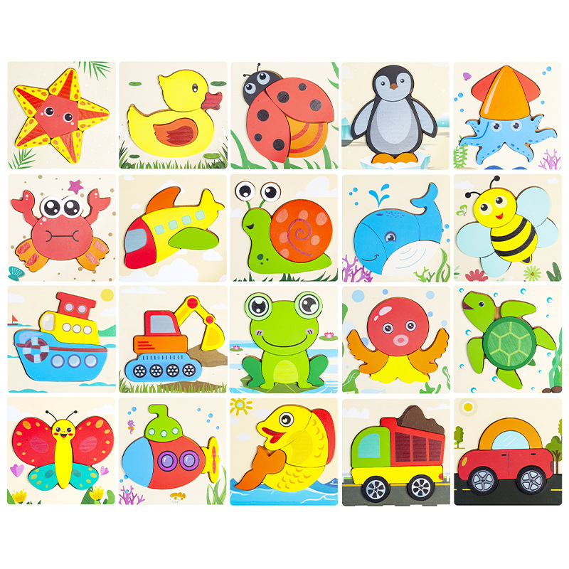 Kindergarten bebé rompecabezas de madera tridimensional juego de rompecabezas 1-3 educación temprana bebés y niños y niñas juguetes