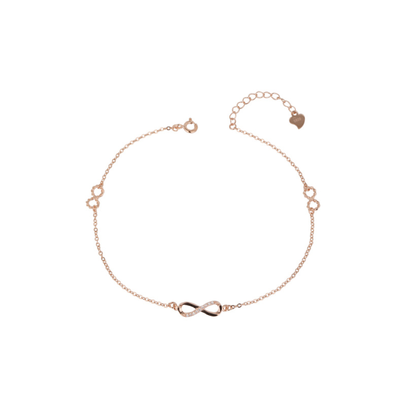 925 plata esterlina bucle ilimitado tobillera de 8 palabras para niñas simple estilo coreano nicho de alto grado Cadena de pierna verano Cadena de pie desnudo