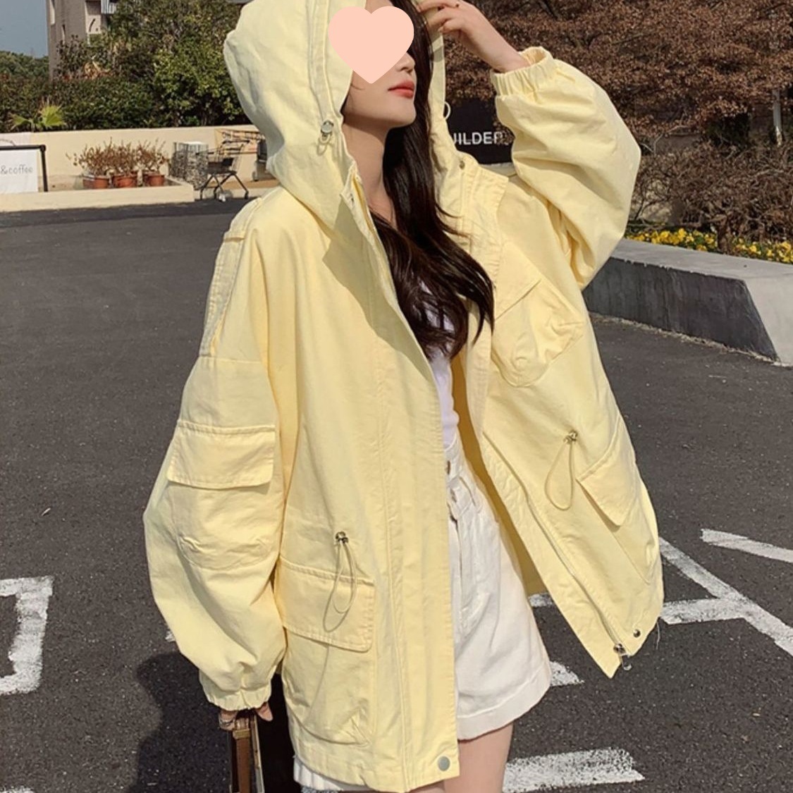 Yellow Windbreaker Women's Jacket Women's New Korean Style Loose Versatile Casual Hooded Workwear Top Women's Spring