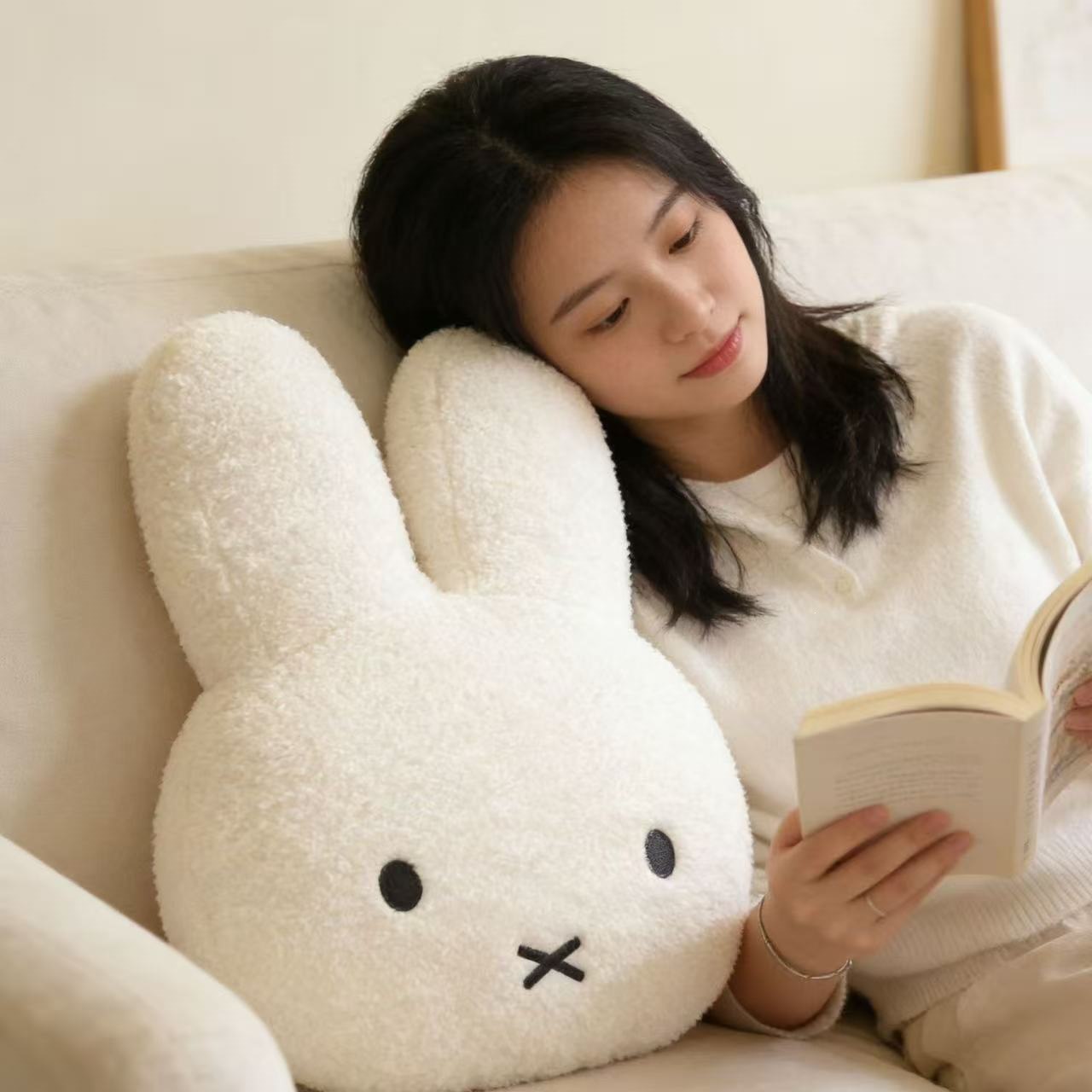 Miffy Rabbit Doll Rabbit Head Pillow Bear Head Cushion Dormitory Bedside Cushion Office Chair Cushion Nap Pillow Wholesale