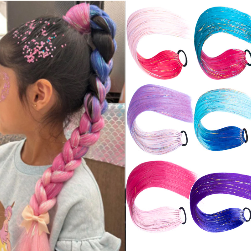 Comercio exterior transfronterizo láser de fibra química colorida cola de caballo 24 pulgadas trenzada de nueve hebras extensión de cabello cola de caballo simple y rápida