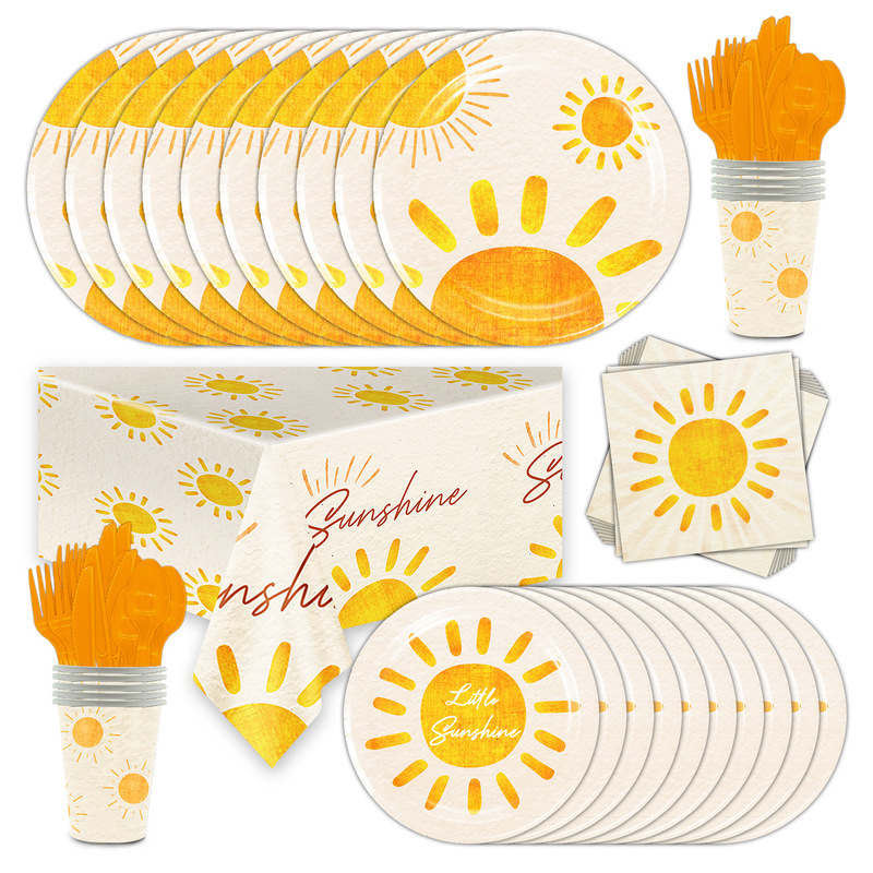 Bohemian Sun theme scene decoration disposable paper plate tissue tablecloth new cross-border party tableware set