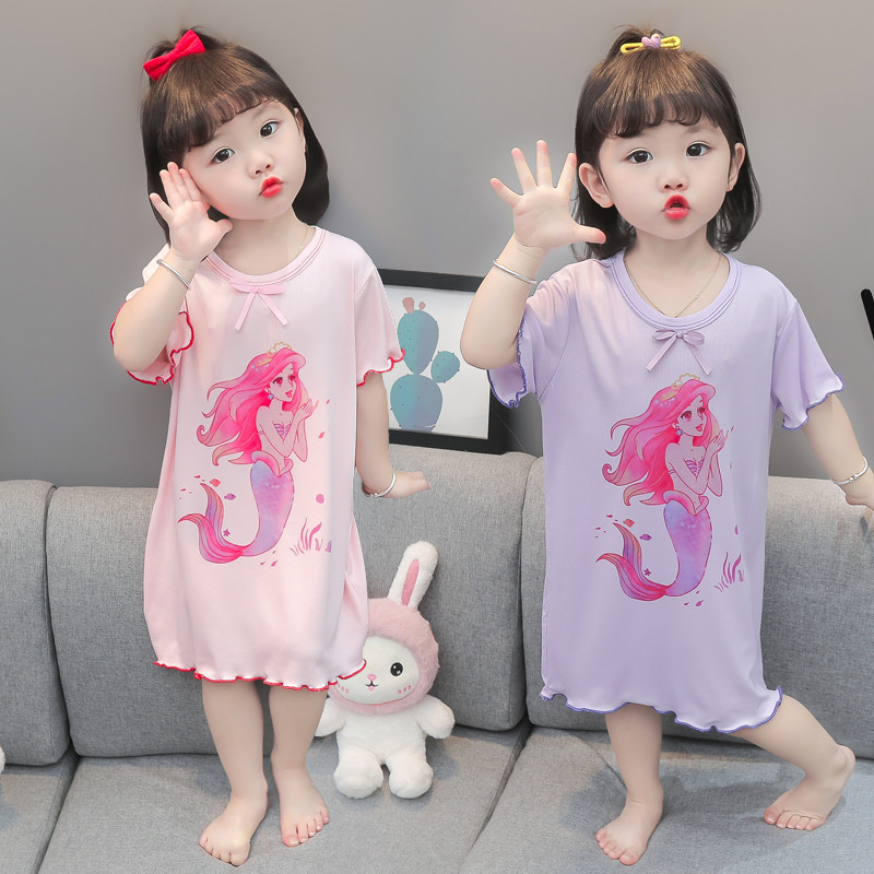 Niños pijamas de seda hielo verano niñas delgadas Camisón estilo occidental moda transpirable hogar desgaste lindo Super lindo aire acondicionado ropa image 4