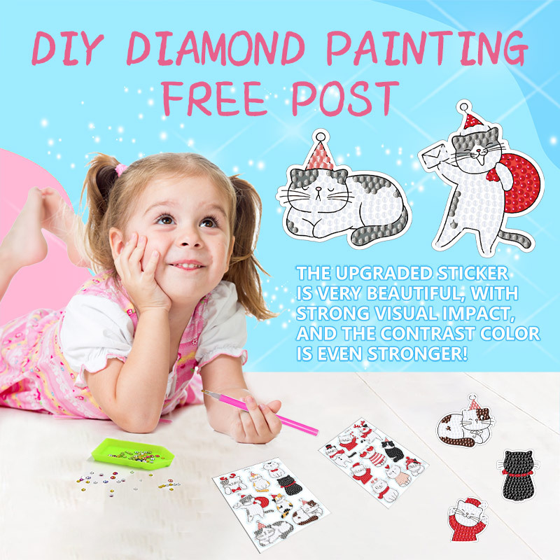 Venta caliente de la Navidad de dibujos animados gatito Diamante pintura libre pegatinas DIY pegatinas de ladrillo pegatinas de pared niños hechos a mano pegatinas de diamantes redondos