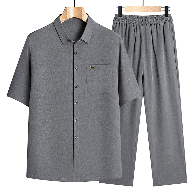 Dad's Summer Suit for Middle-Aged and Elderly Men, Casual Ice Silk Short-Sleeve Shirt, 2026 New Model, Grandpa's Summer Outfit, Father's Day Dad's Summer Suit for Middle-Aged and Elderly Men, Casual Ice Silk Short-Sleeve Shirt, 2026 New Model, Grandpa's Summer Outfit, Father's Day