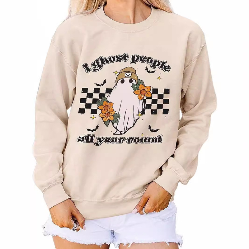 Cross-border Amazon Autumn New Halloween Sweatshirt Ghost Skull Pattern Pullover Casual Cotton Sweatshirt for Women Cross-border Amazon Autumn New Halloween Sweatshirt Ghost Skull Pattern Pullover Casual Cotton Sweatshirt for Women